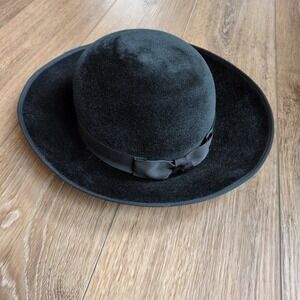 Helen Kaminski Black Velvet Hat - Wide Brim Ribbon Bow Australia Made